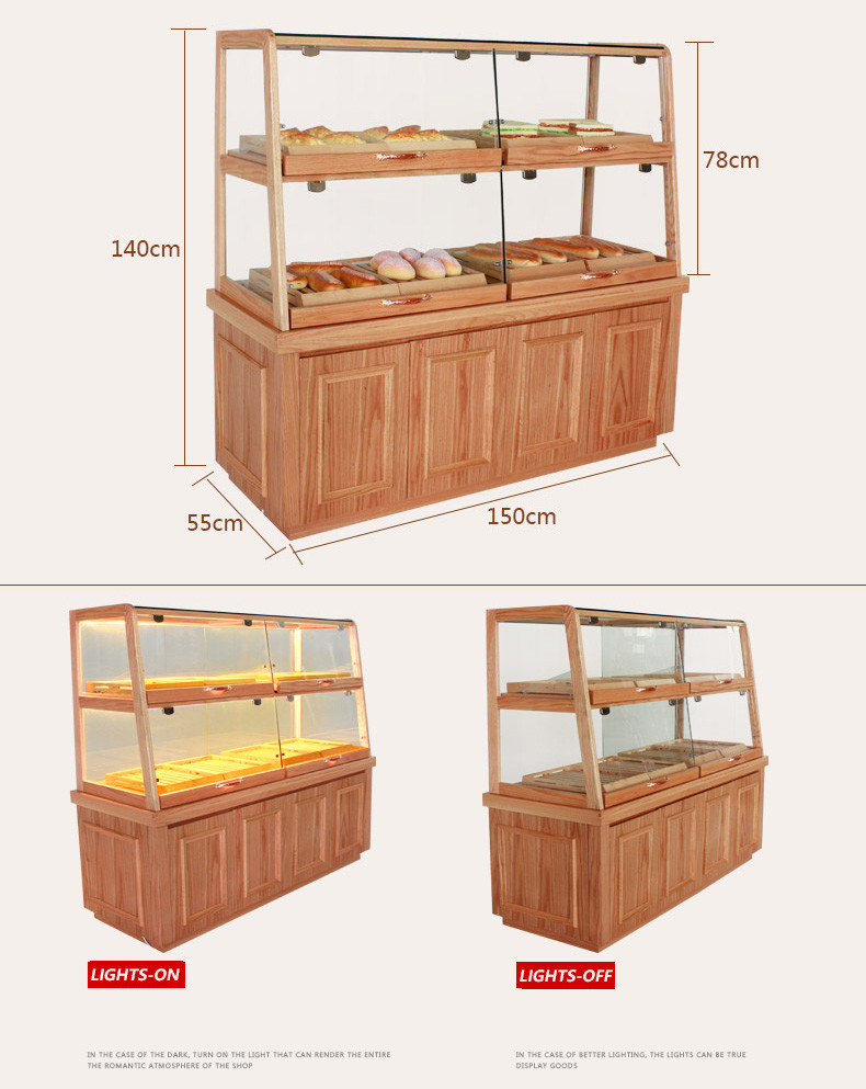 Bread Cake Shop Display Showcase Wood / Glass Material With Energy Saving LED Light