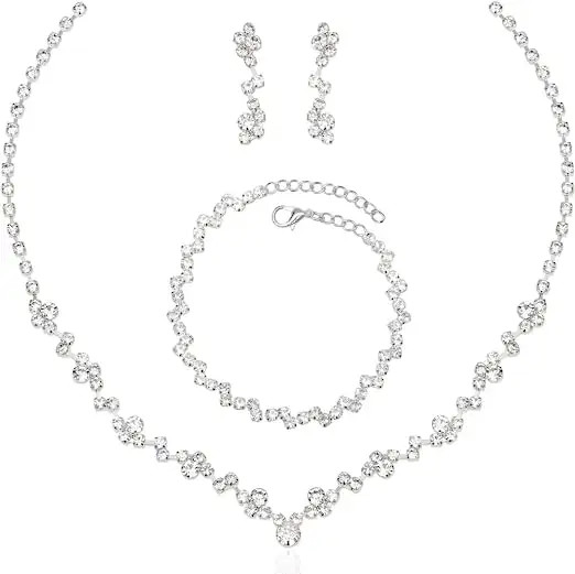 Rhodium Plated 925 Sterling Silver Jewelry Set 18 Inches Chain Length Silver Dangle Earrings