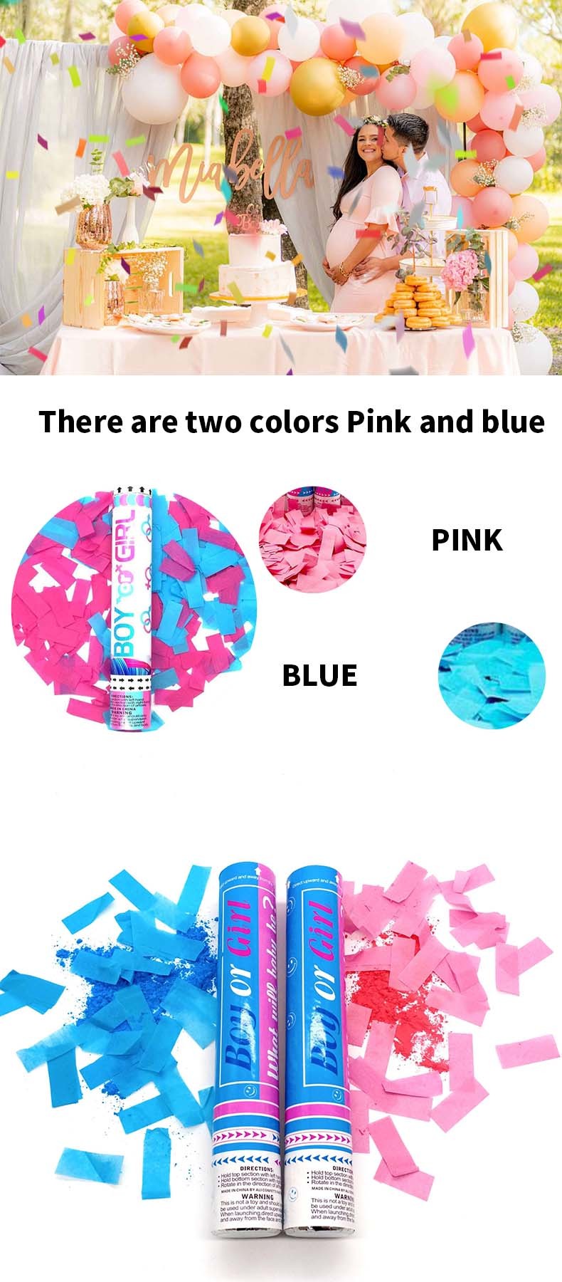Custom Biodegradable Confetti Smoke Cannon Gender Reveal Confetti Powder Cannon Blue Pink
