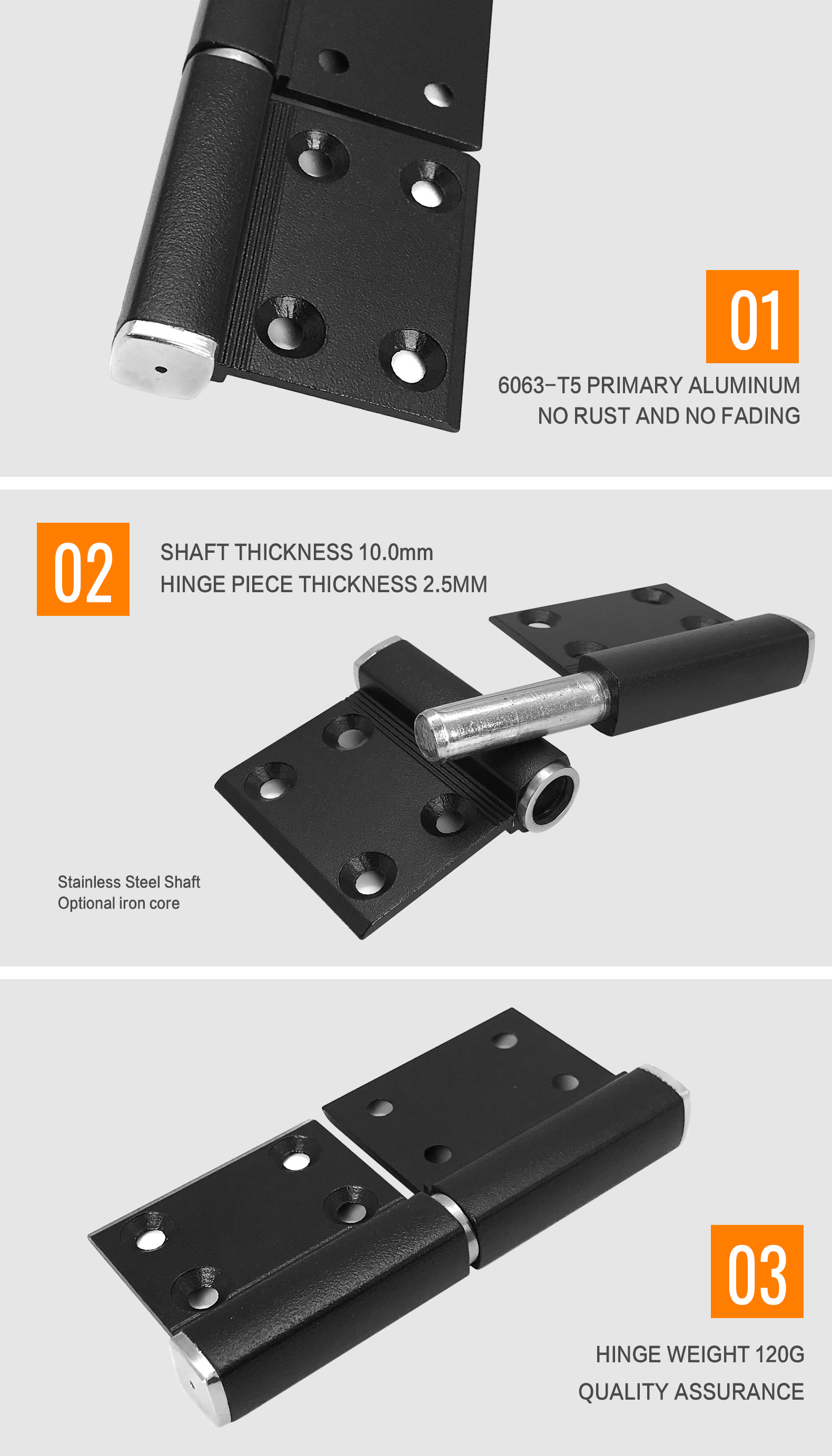 Modern Four Hole Quadrilateral Aluminum Hinge For Anti Dislodging Interior Door
