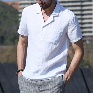 China 100% Linen S - 3XL Men'S Casual Shirt Short Sleeve Soild Color Single Button wholesale