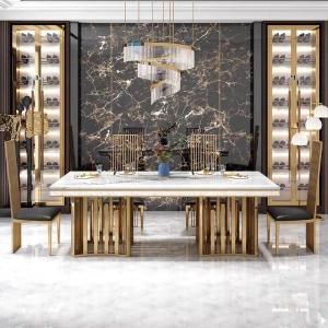 China Luxury 8 Seater Marbel Dinning Table With Stainless Steel Base wholesale