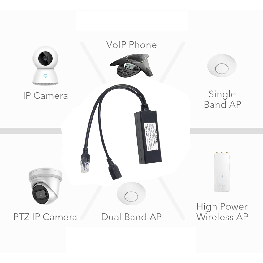 1Gbps Switch Capacity PoE Splitter 48V To 5V 2.4A USB Type A Female 802.3af Power Over Ethernet