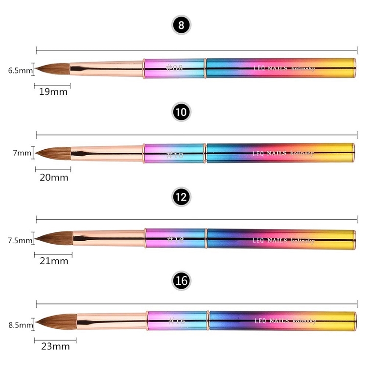 Colorful Rainbow Kolinsky Hair Nail Gel Brush ODM Metal Nail Art Pen
