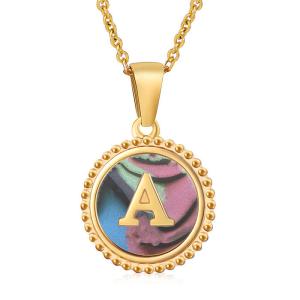 China Unique Jewelry 16MM 18K Gold Plated Stainless Steel 3D Shell Letter Necklace Women'S Letter Pendants wholesale