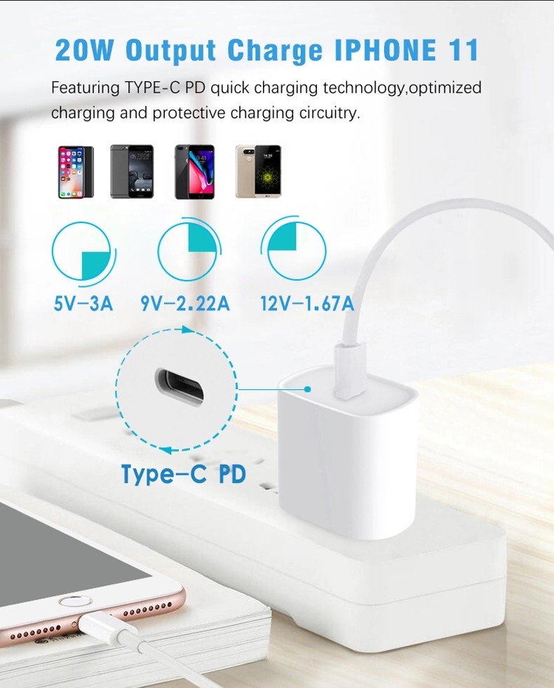 20W PD USB Type C Quick Charger Adapter For iPhone 11 Pro XR X Xs Max 12 Mini Fast PD charger port Travel Wall