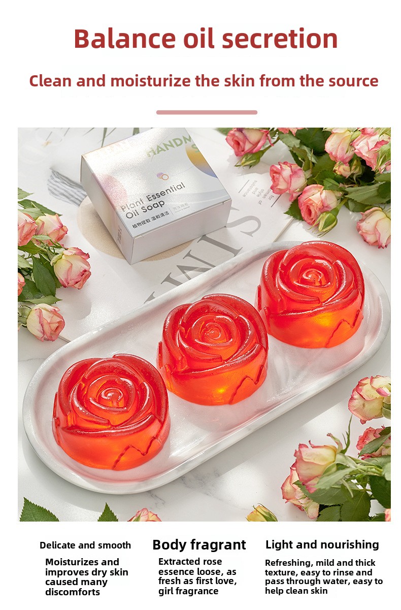 Handmade Rose Essential Oil Soap Long-Lasting Fragrance Moisturizing Effect For Face Bath Solid Bar Soap