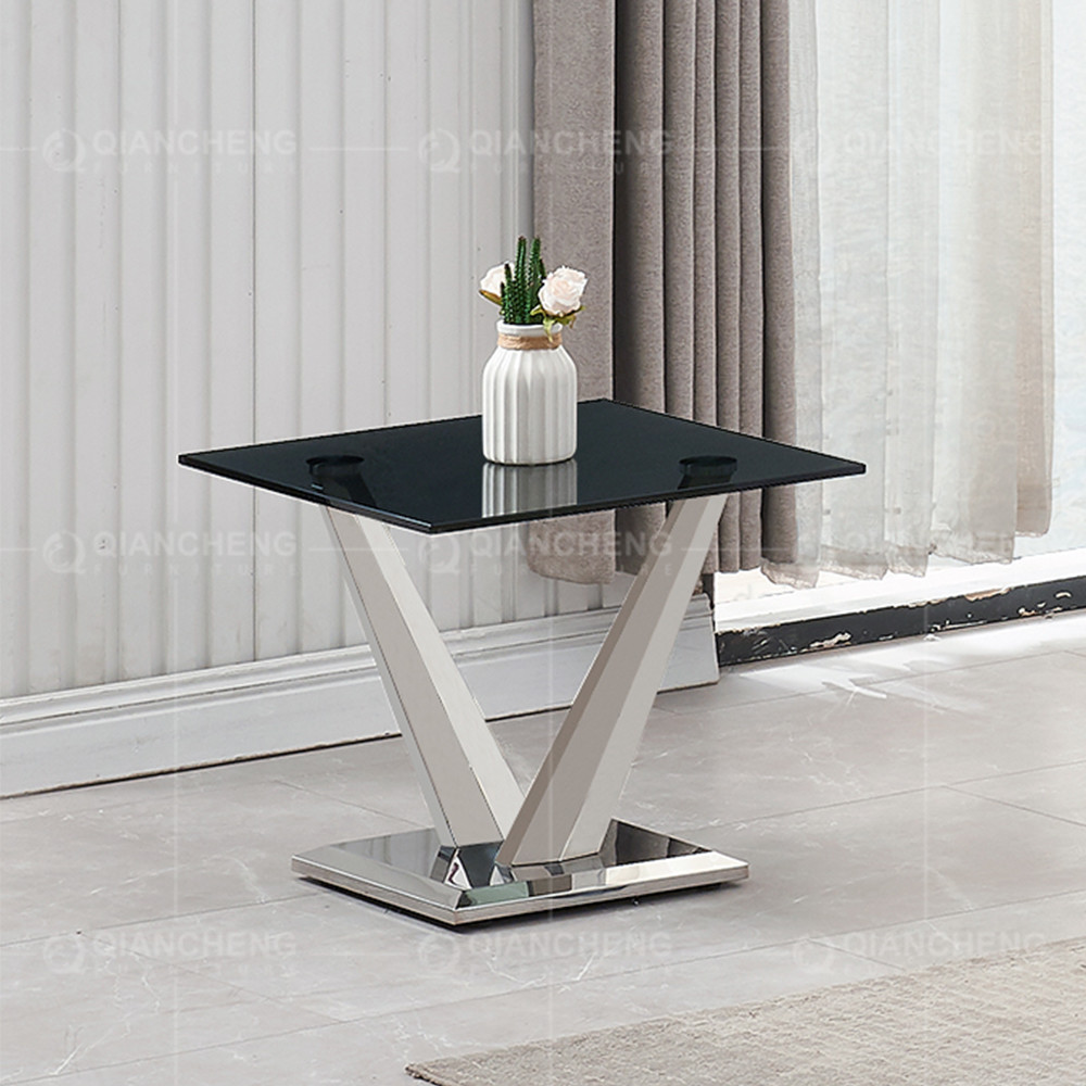 60x60x60cm Stainless Steel Side Tables Glass Top 0.24CBM No Folded