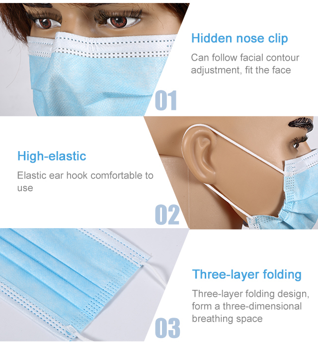 3 layer disposable face mask medical faces mask with earloops