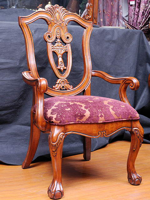 OEM Luxury Hand Carved Antique Wooden Chair With Leather Seat