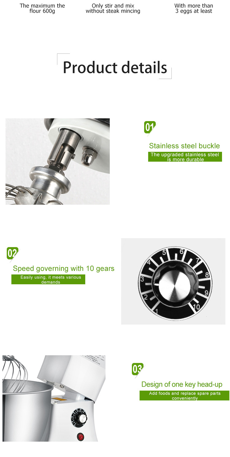 10 Gears Stainless Steel Electric Stand Mixer for Bakery Applications Long Service Life