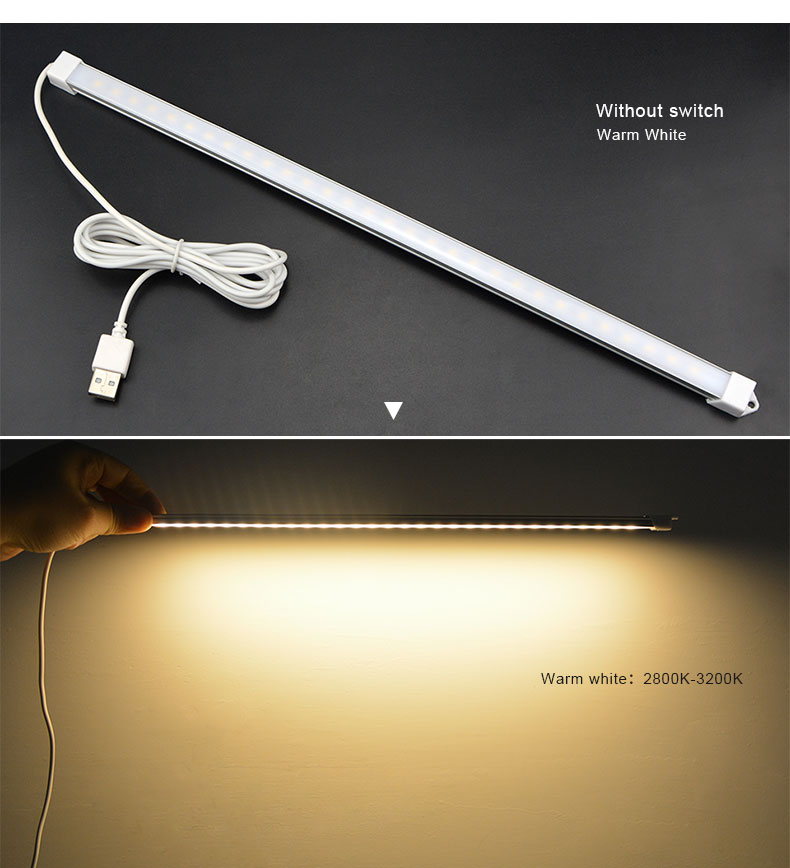 Portable USB LED Cabinet Light DC 5V Hard wall lamp tube Reading Desk light with button switch on/off For Kitchen Night