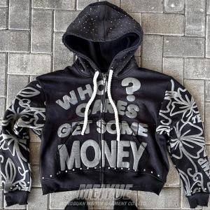 China Custom Zip Up Hoodie Puff Printing Hoodie Oversized Heavyweight 500 Gsm wholesale