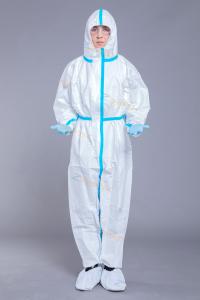 China 65GSM Disposable Isolation Coverall With Blue Taping wholesale