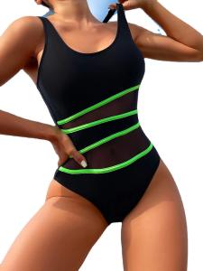 China Stitching Black Sexy Bikini Gauze High Waist One Piece Bikini Women'S Swimsuit wholesale