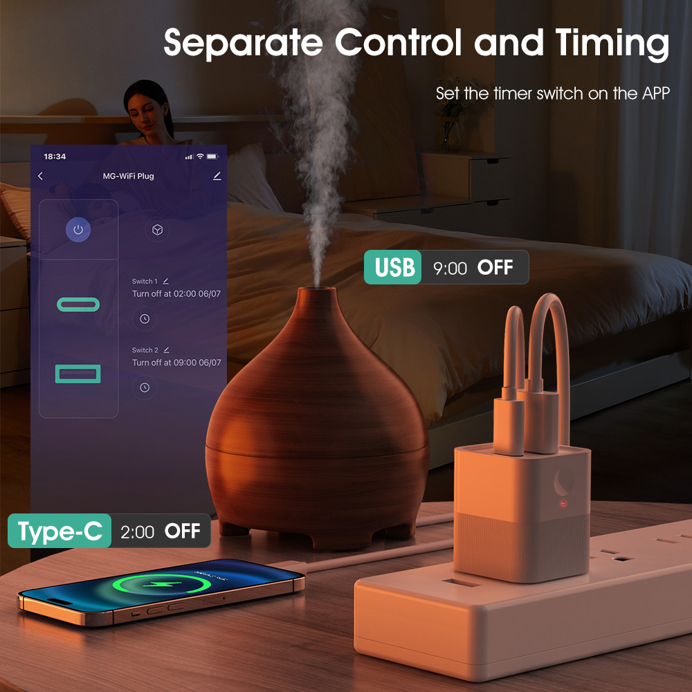 Tuya Smart WiFi Mini Portable Power Adapter – 5V Micro USB & Type-C Charger Plug with Wireless APP Control, Timing, Voice Commands, Alexa Compatible
