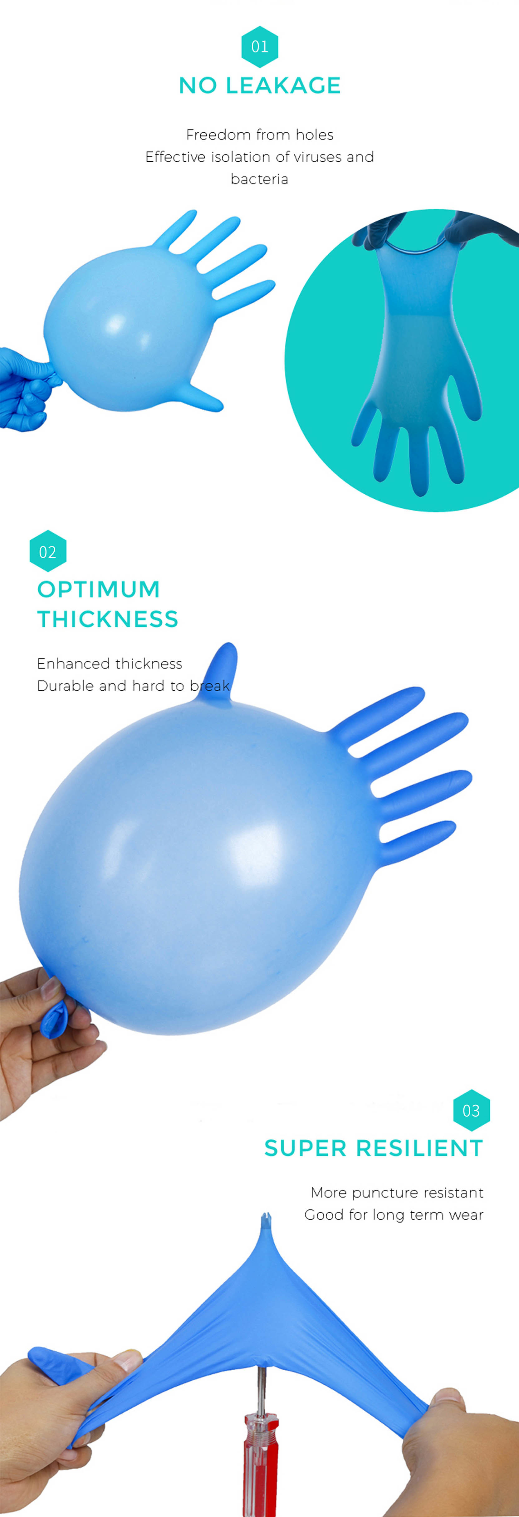EN374 12X24CM Medical Nitrile Gloves Alkali Acid Resistance