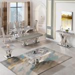 Narrow Luxury Faux Marble Dining Table Stainless Steel 200cm Grey
