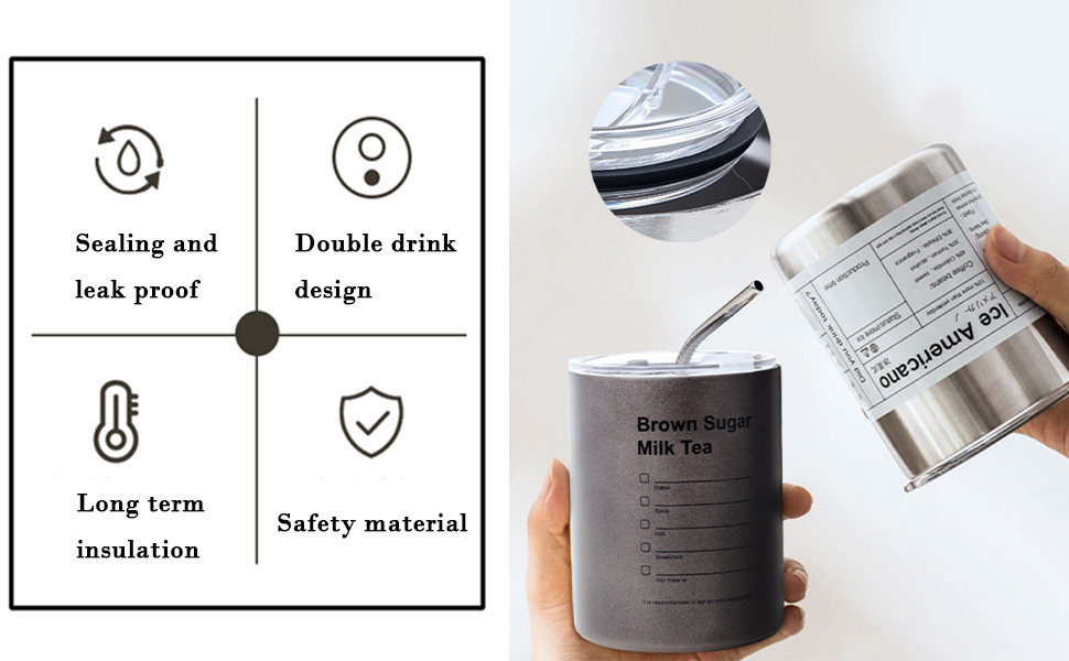Creative Iced Americano Insulated Tumbler Coffee Cup , Stainless Steel Tumbler With Lid And Straw Travel Coffee Mug For Men Women
