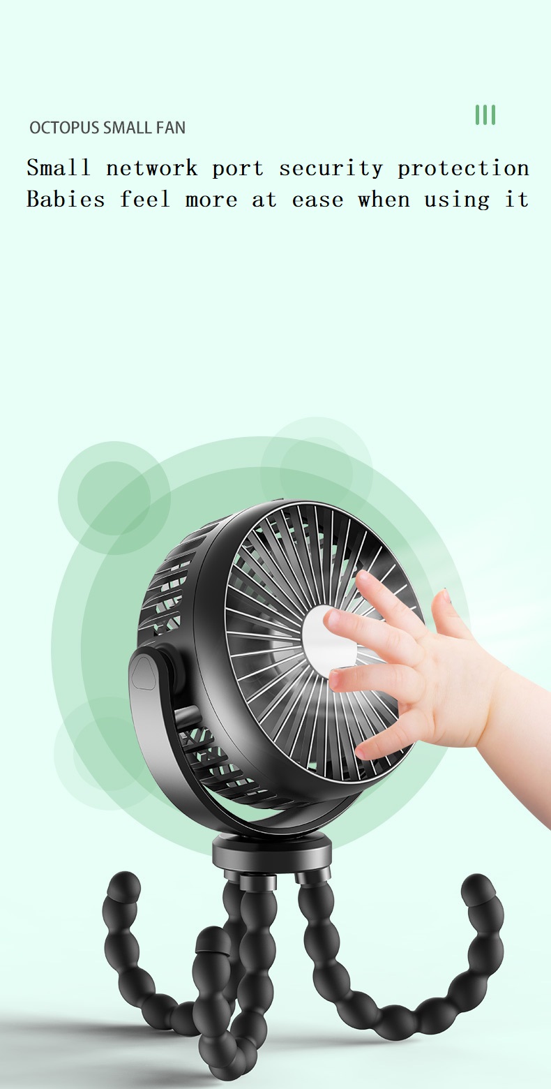 NO Remote Control Portable Outdoor Baby Stroller Rechargeable 5200mAh USB Octopus Fan