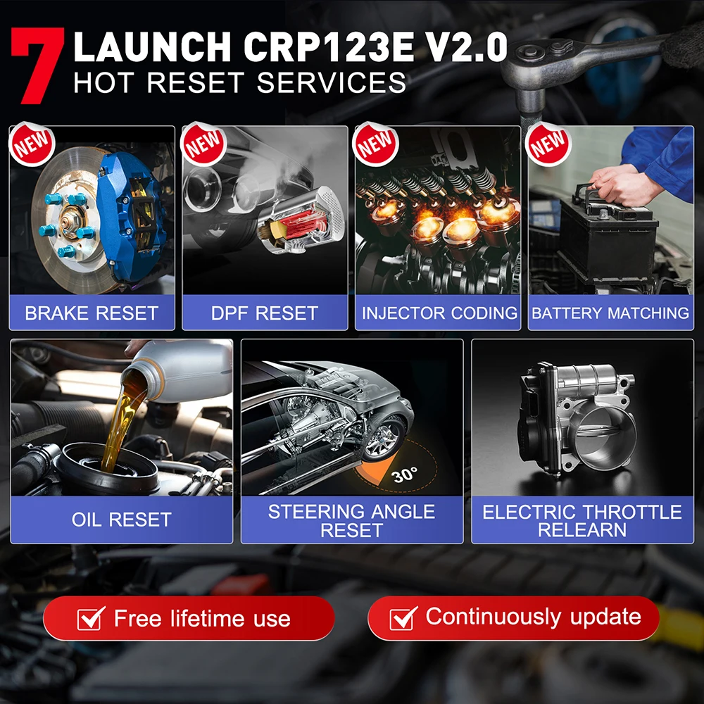 2024 New-LAUNCH X431 CRP123i V2.0 OBD2 Scanner Car Diagnostic Tools ABS SRS Engine AT 4 System Scanner + 7 Reset Free Up