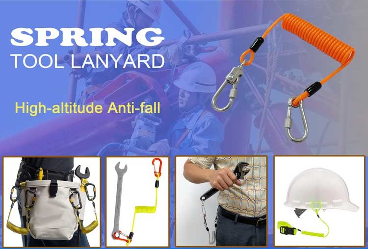 Yellow Wire Coil Lanyard With Locking Screwgate Carabiner For Stop Drop Tools