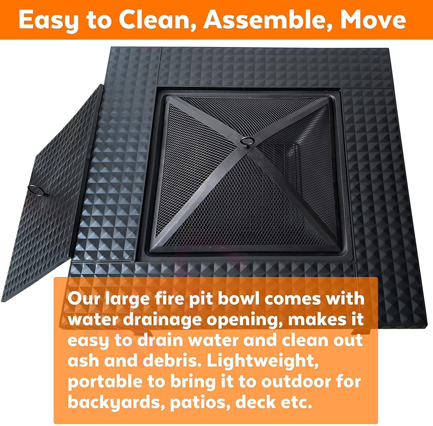 4 In 1 Wood Burning Barbecue Fire Pit Log Grate, Grill, Mesh Lid, Dining Cover