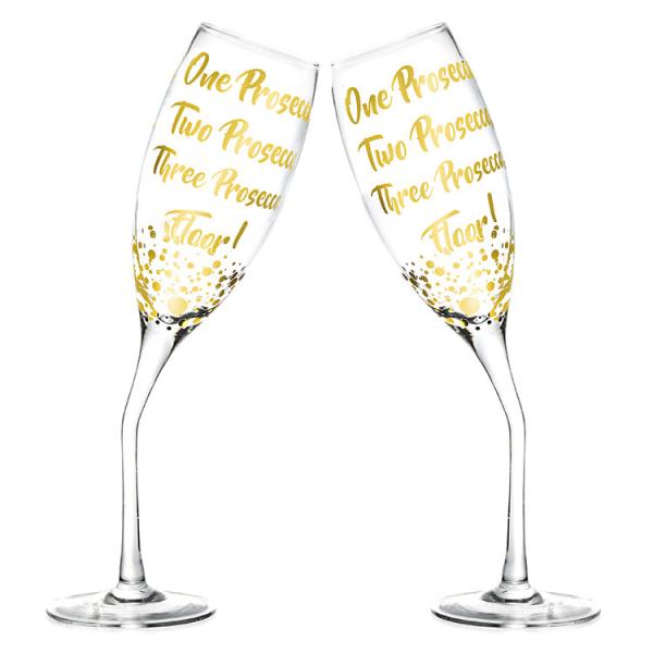 Custom LOGO Luxury Gold Cut Crystal Wedding Glass Gift Curved Stem Champagne