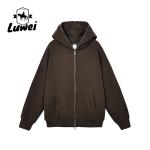 Zip Up Heavyweight Cotton Hoodie Cropped Winter Polyester Solid Male Black