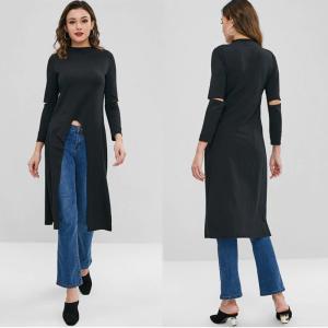 China High Low Slit Custom Longline T Shirt For Women wholesale