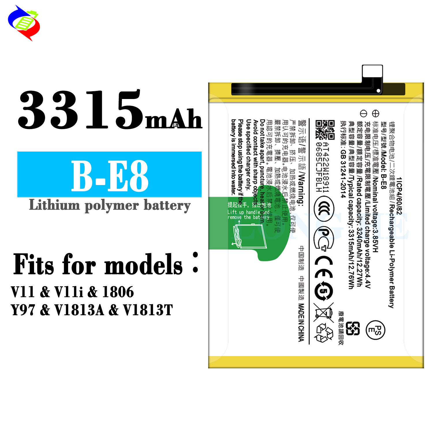 B-E8 3000mAh 3.85V Lithium Ion Polymer Battery for VIVO V11i V11 1806 Y97 V1813A V1813T