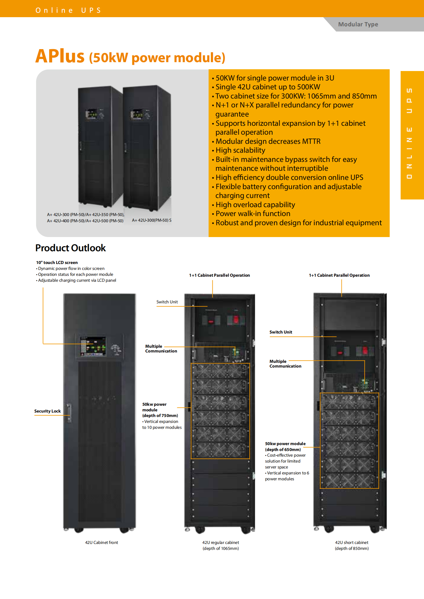 3 Phase 350KVA 350KW APlus 50kw Power Module OEM Online Ups For Computer/networking