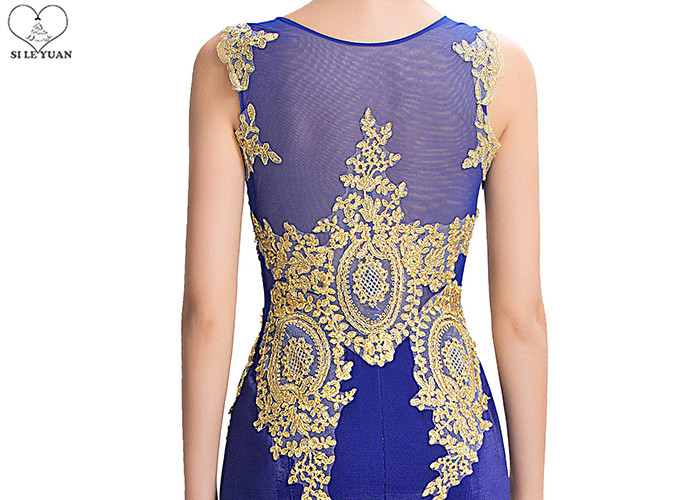 Velvet Fishtail Long Mermaid Style Prom Dress Gold Lace Sleeveless Open Back