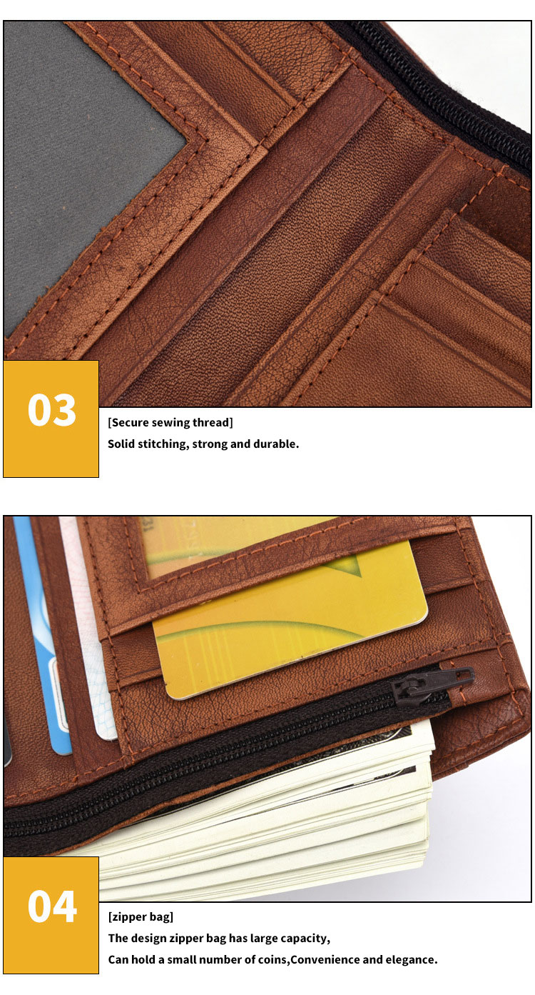 Short Wallet Rfid Genuine Crazy Horse Leather Wallet Leather Credit Card Holder for Men
