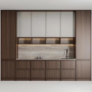 China Antique Ash Solid Wood Assembled Kitchen Cabinet Frame-line Door Panel Wood Veneer Kitchen Cabinet wholesale