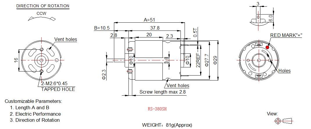RS-3 12v Electric Motor High Torque , 27.7mm Small Electric Motor With Carbon Brush