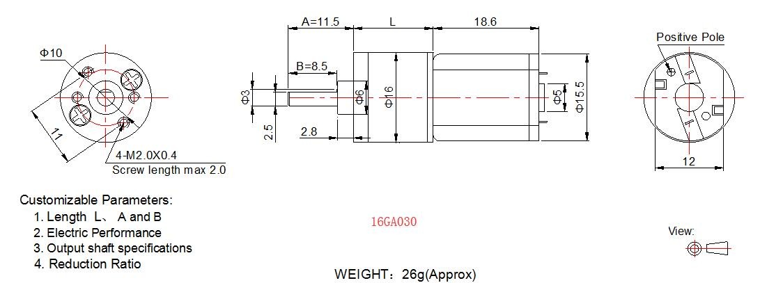 Smart Robot Micro Metal Gearmotor / 16mm Small Brushed DC Motor 3v 6v 12v