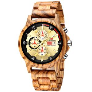 China Man Zebra Wooden Quartz Watch Chronograph Stopwatch Calendar 1010-1 wholesale