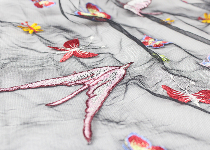 Embroidered Multi Colored Lace Fabric Mesh Fabric For Dresses Butterfly Bird Pattern