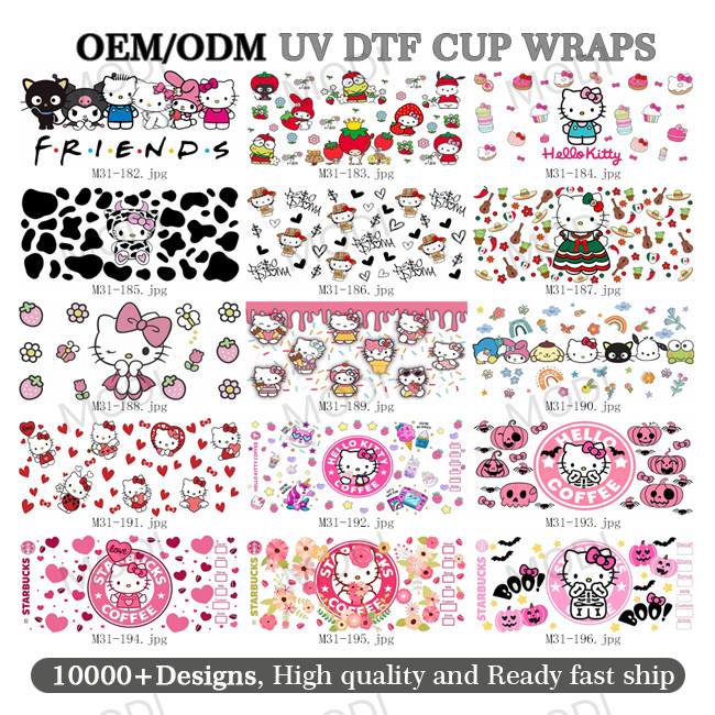 UV DTF Cup Wrap Transfer Stickers For Glass Crafting Cup Decal Stickers For 16OZ Libbey Glass Cups Coffee Theme Cartoon
