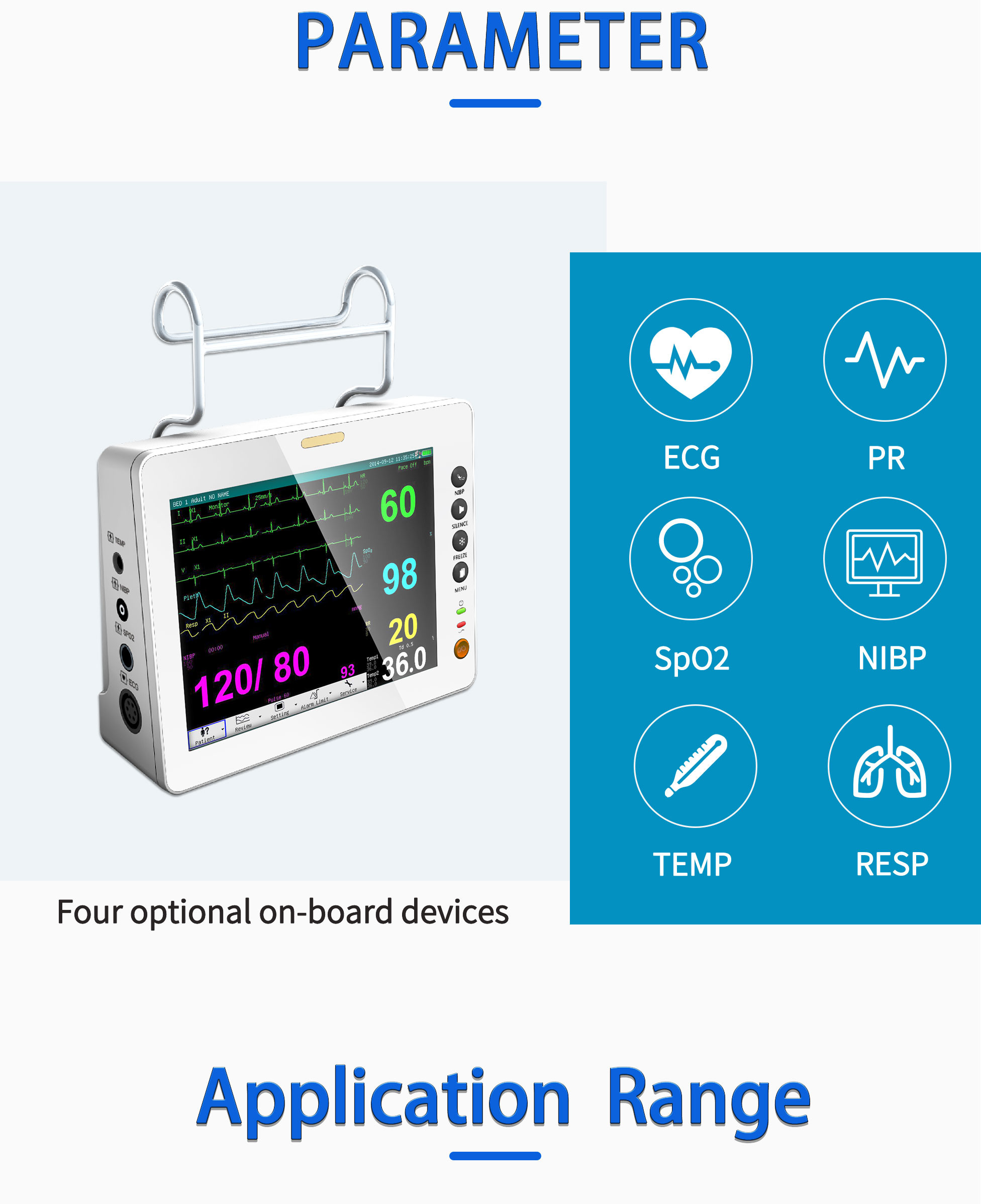 Pathological Analysis Multi Parameter Patient Monitor Wall Mounted With Lithium Battery