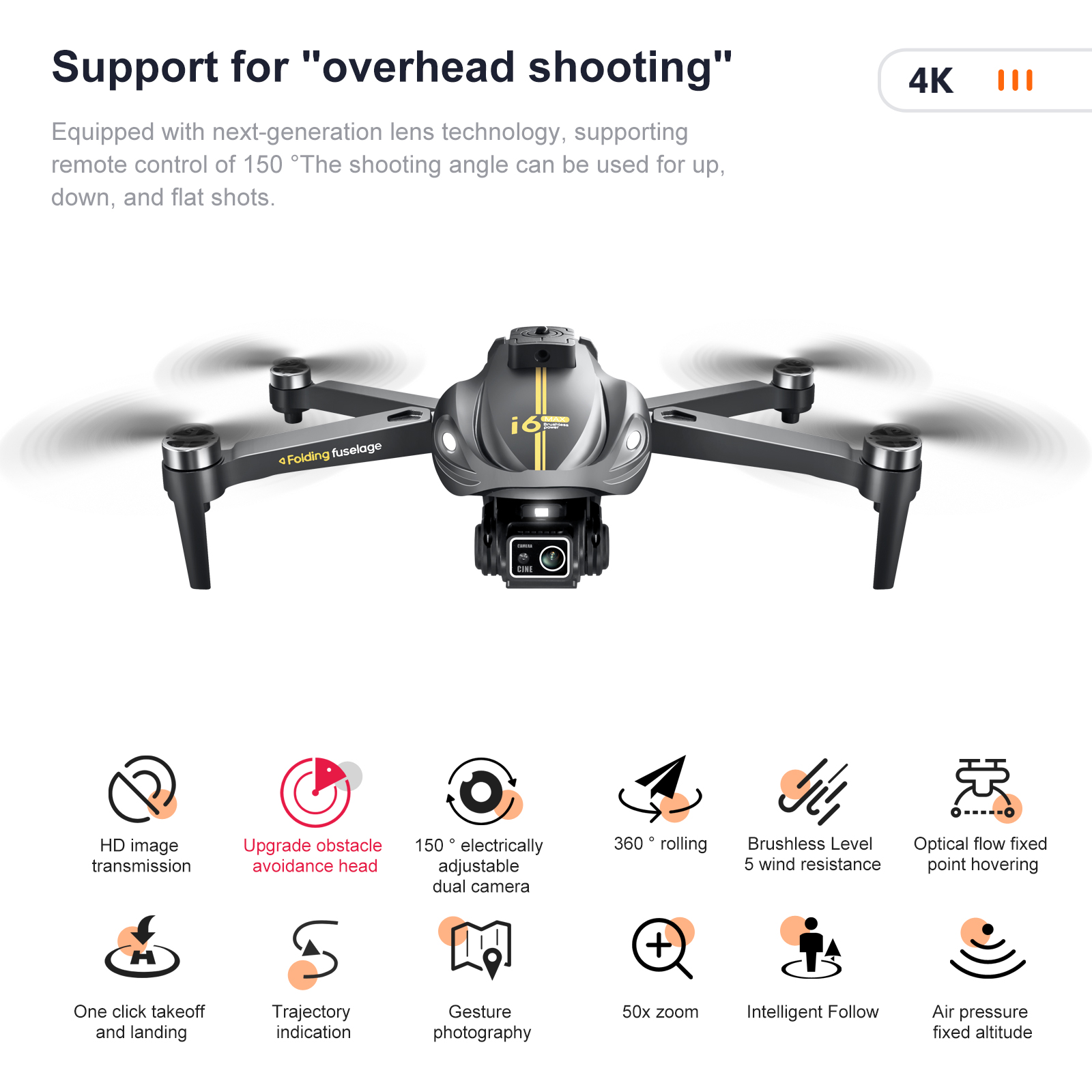I6 Max Obstacle Avoidance Night 4k Dual Camera Aerial Fpv Drone Brushless Motor Wind Resistant Optical Flow Rc Quadcopter