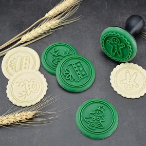 China Silicone Christmas Cookie Cutters Stamps, 3D Holiday Cookies Molds, Cute Christmas Raised Design Biscuit Baking Tool wholesale
