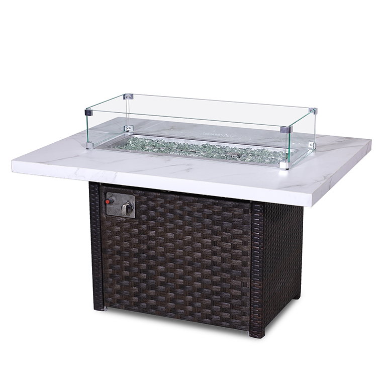 Rectangle Outdoor Propane Fire Pit Table 30 Inch 55000 BTU Square Rattan Gas Firepits