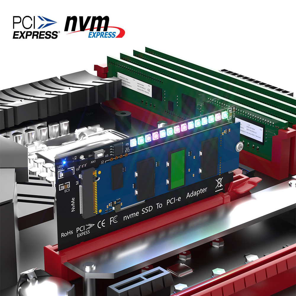 M.2 nvme SSD to PCI-E 4X/8X/16X adapter with 3528 Colorful flash LED