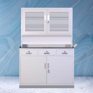 China 1200 * 500 * 1800mm Steel Hospital Medicine Display Cabinet Adjustable With 3 Drawers Glass Swing Doors wholesale