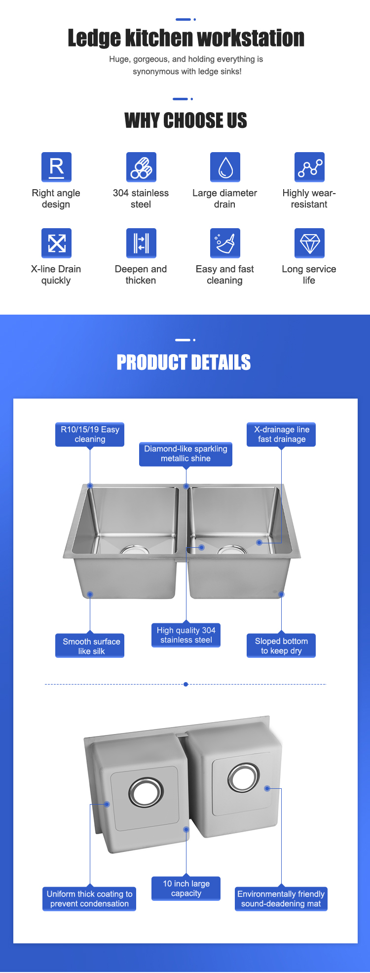 America Style stainless steel 304 topmount drop in kitchen bathroom washing basin sink
