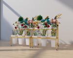 Movable 796mm Height 590mm Depth Flower Display Rack Three Layer