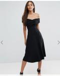 Newest Design Women Off Shoulder Sexy Black Midi Dress