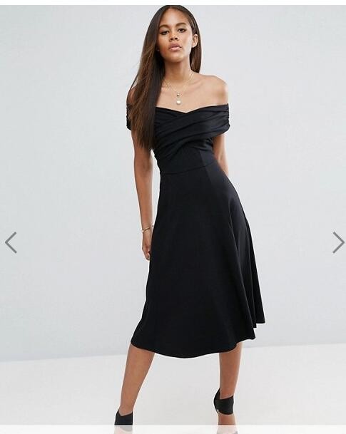 Newest Design Women Off Shoulder Sexy Black Midi Dress